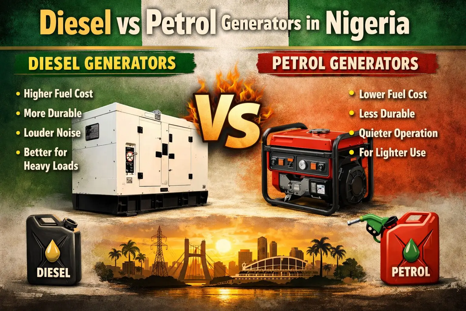 Fuel type decision guide Nigeria 2026 - diesel or petrol generator selection flowchart