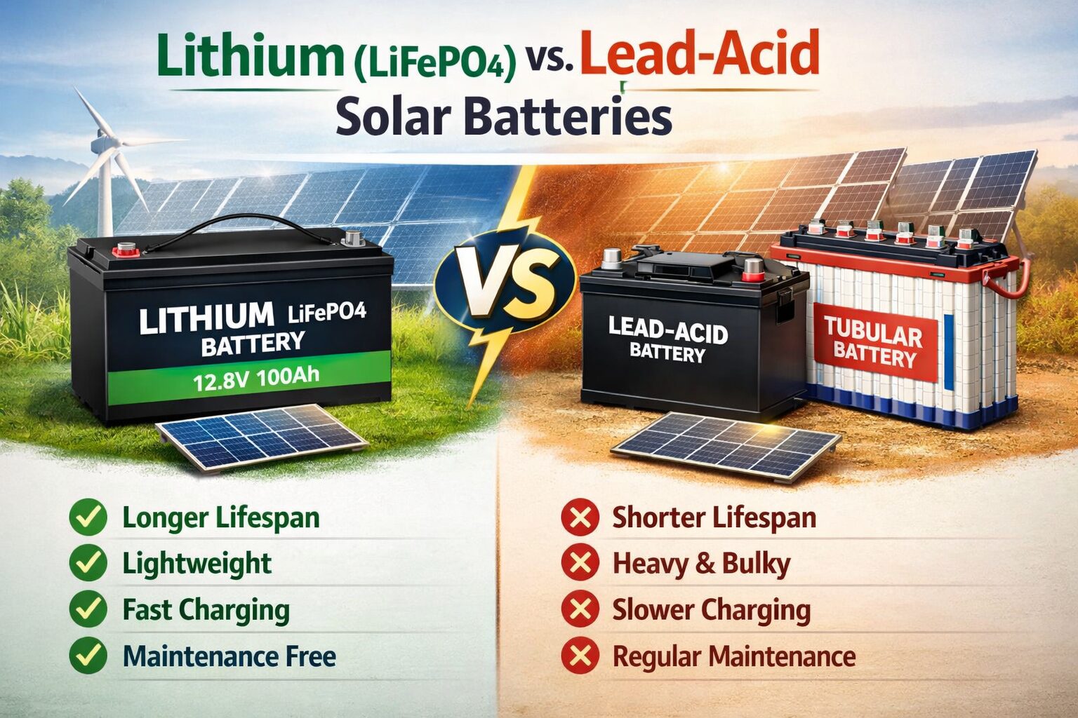 Lithium vs lead acid battery comparison Nigeria - side by side features